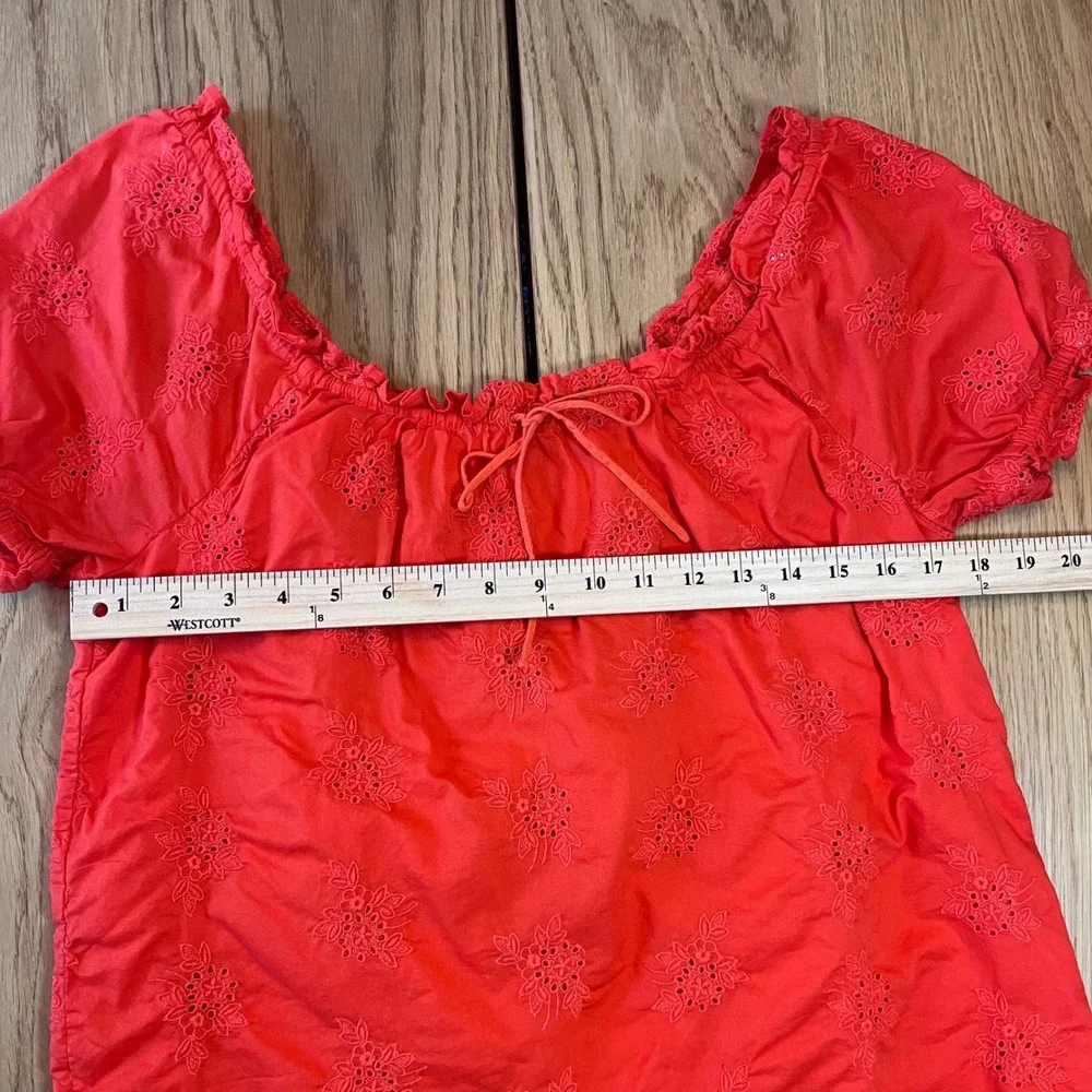 J.Crew Eyelet Puff Sleeve Blouse Womens Small Red Prairie Cottagecore Top